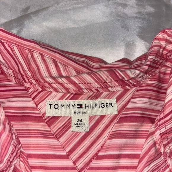 Tommy Hilfiger Women's Size 24 Striped Embroidered Floral Button Front Blouse - Picture 3 of 6